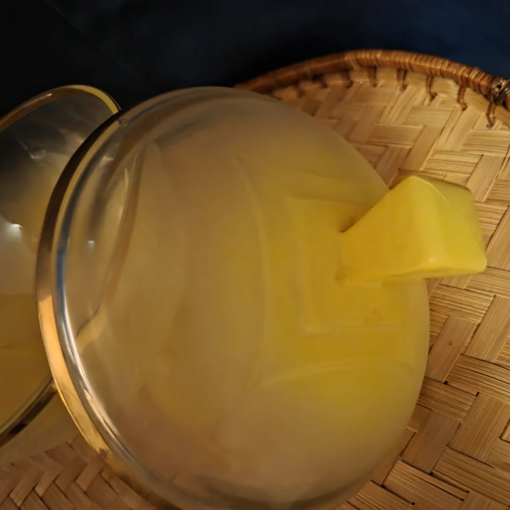Vintage Yellow Lucite Candy Dish w/ Lid Gold Trim MCM Pedestal Compote